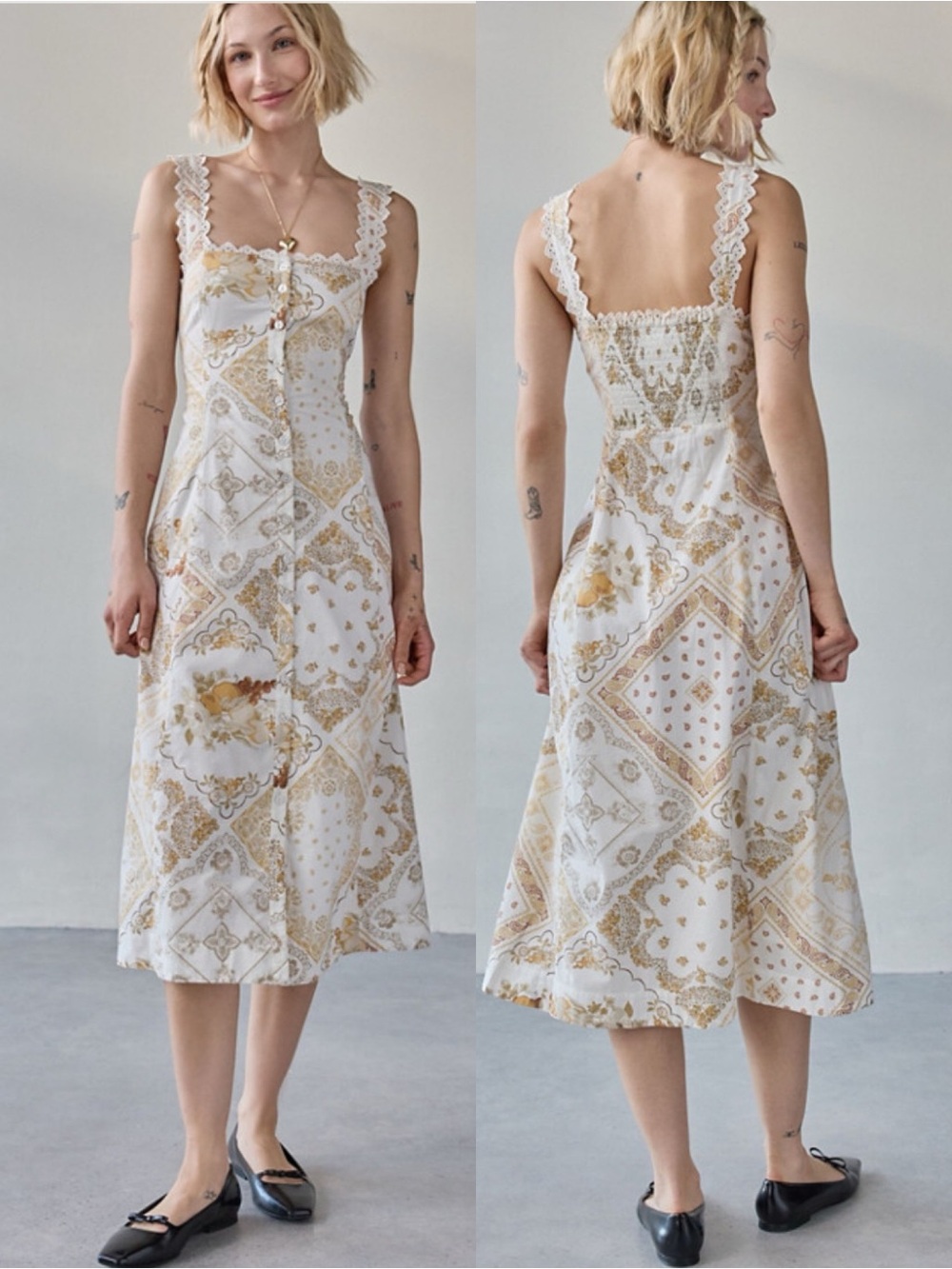 Kimchi Blue By UO Martina Lace Trim Button-Front Midi Dress XS